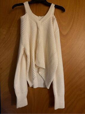 Nine West Cream Off-the-Shoulder Ribbed Knit Sweater